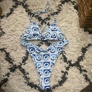 Aurelle Mer Blue and White Swirl Bikini Set